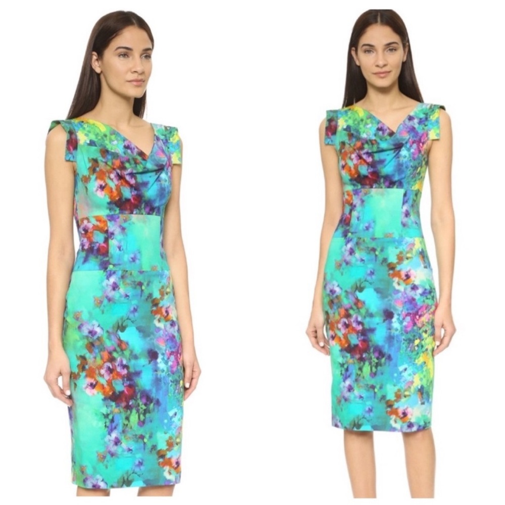 Black Halo Jackie O Sheath Dress Lagoon Gardens Watercolor Blue Floral Dress